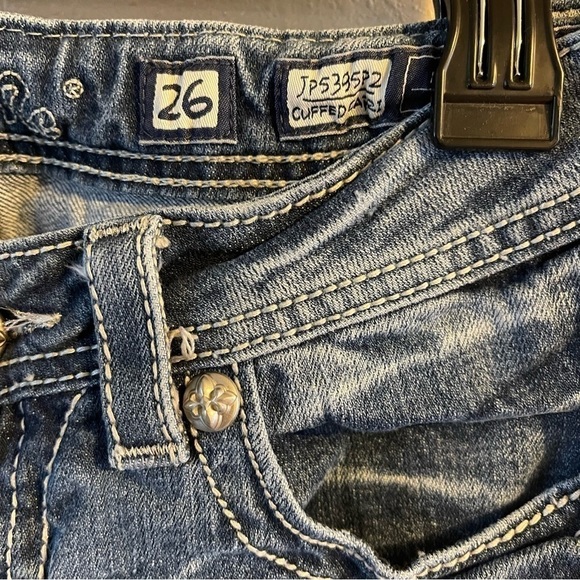 Miss Me Cuff Capris with silver rhinestones and lots of bling size 26 distressed - Picture 6 of 15